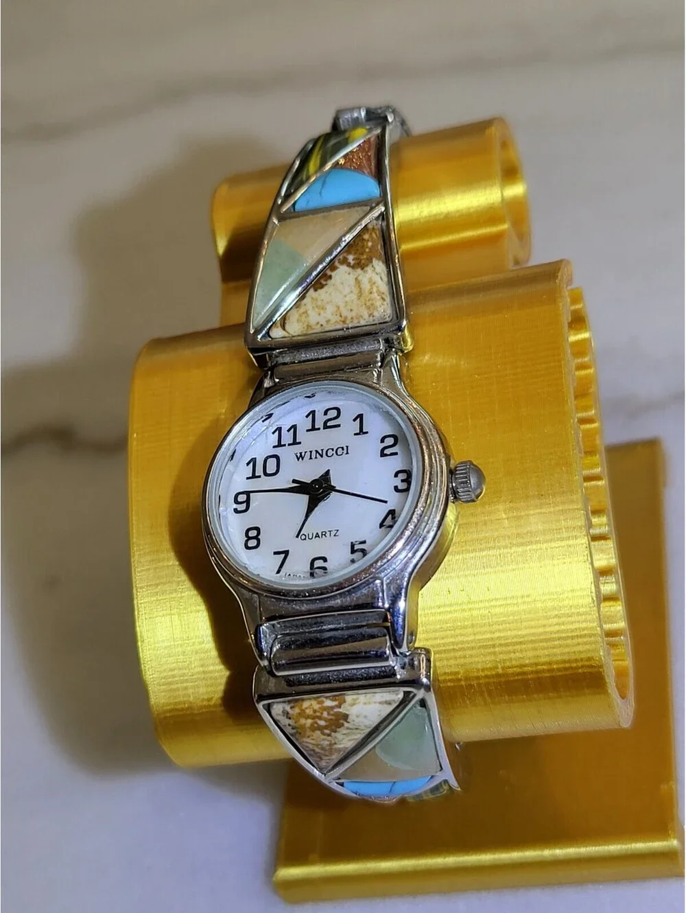 Vtg Wincci Womans Watch w Stones New Batt.Silvertone Stretch Bracelet 20mmWorks